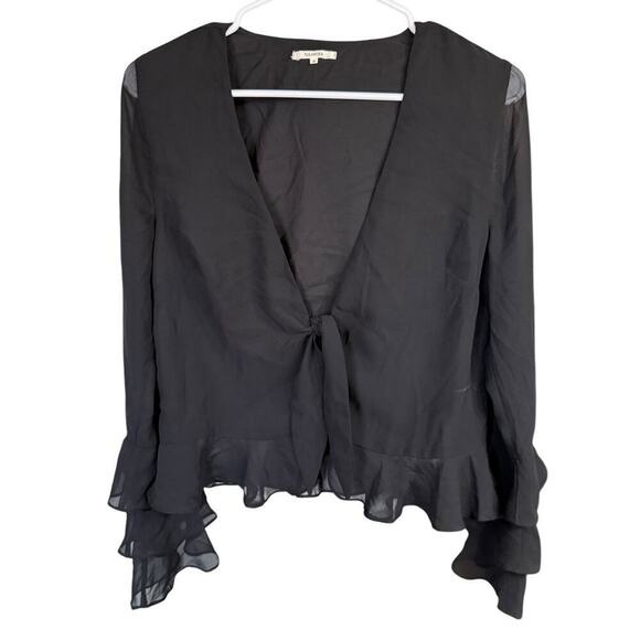 Revolve Tularosa Winnie Blouse Black S Ruffles V-neck Office Siren Corpscore - Picture 1 of 9
